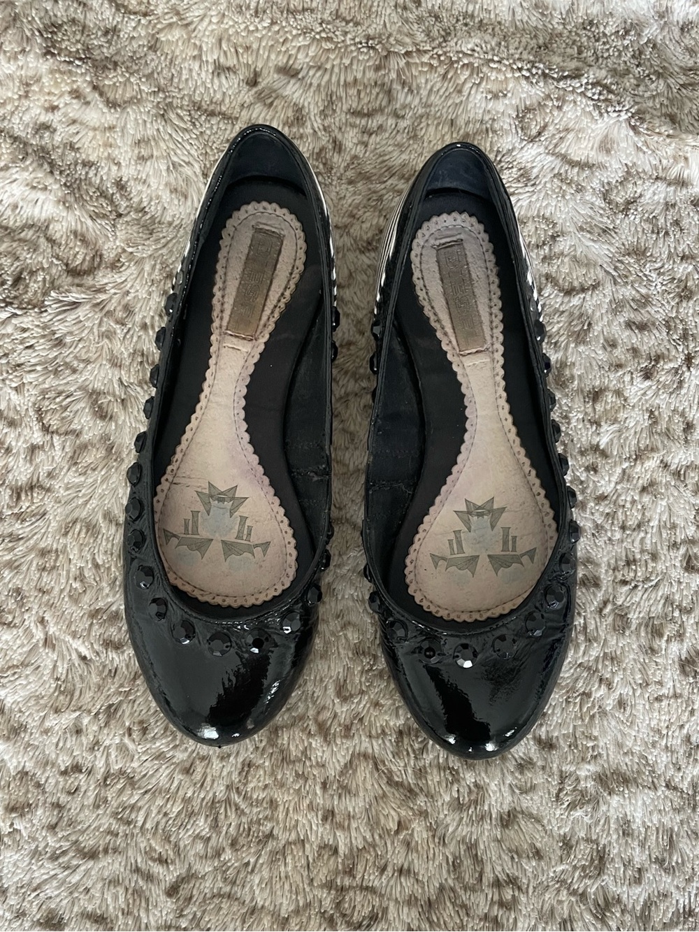 Diesel Black Patent Studded Ballet Flats